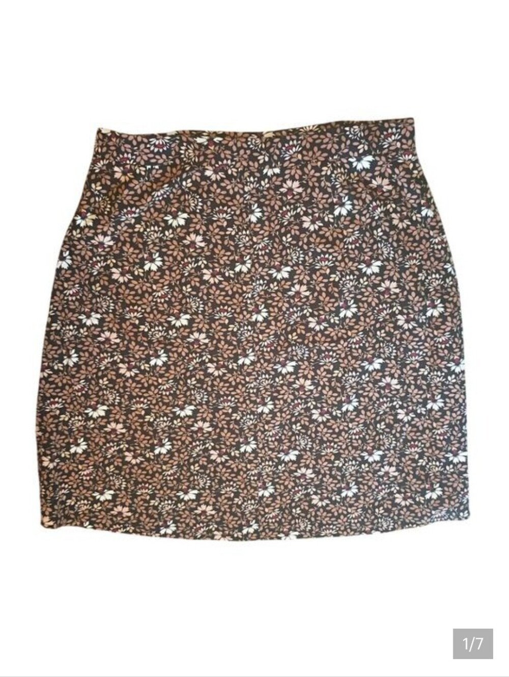 Lands' End Women 2x 20W-22W Brown Ivory Floral Knit Pull-on Stretch A-line Skirt